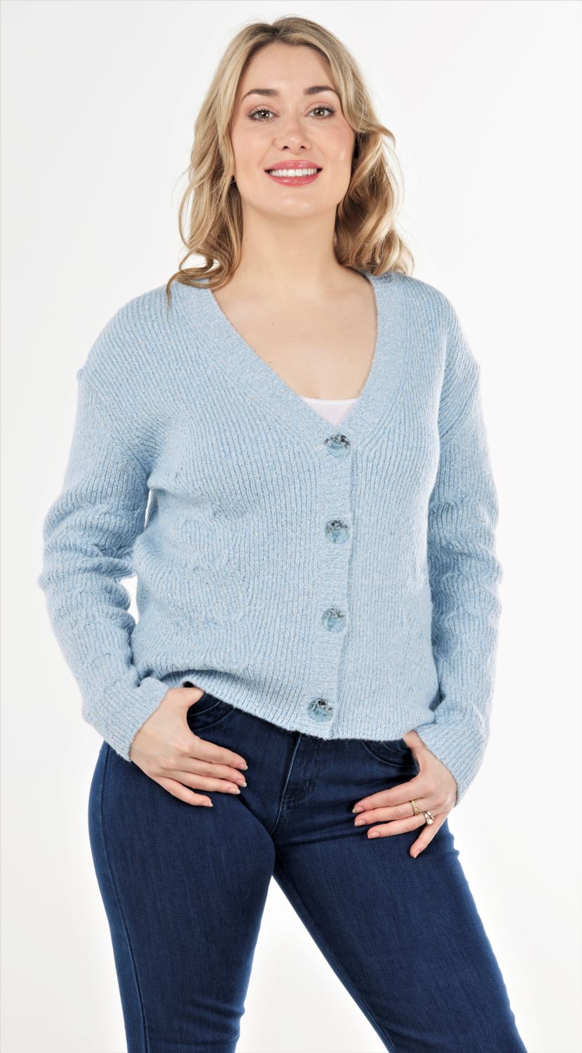 FB3428 – Cable Cardi, Light Blue, also in Pink & Sage. $169. | Simply ...